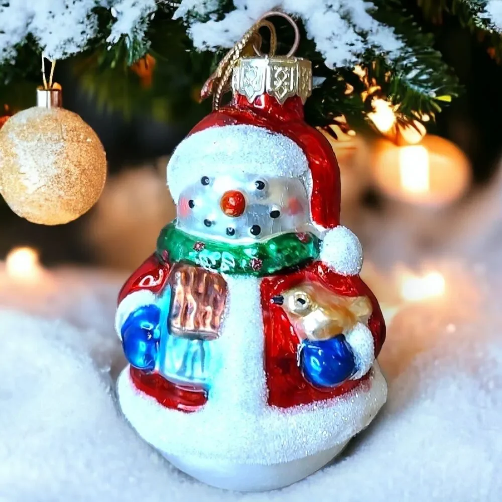 Santa Snowman Bird House Christmas Dove Blown Glass Ornament Thomas Pacconi 2002